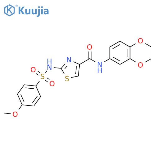 N-(2,3-dihydro-1,4-benzodioxin-6-yl)-2-(4-methoxybenzenesulfonamido)-1,3-thiazole-4-carboxamide structure