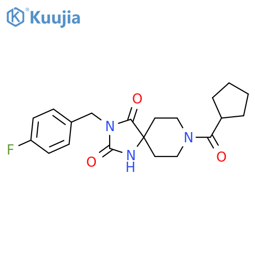 8-cyclopentanecarbonyl-3-[(4-fluorophenyl)methyl]-1,3,8-triazaspiro[4.5]decane-2,4-dione structure