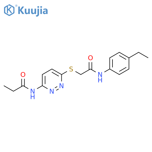 N-[6-({[(4-ethylphenyl)carbamoyl]methyl}sulfanyl)pyridazin-3-yl]propanamide structure