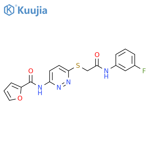 N-[6-({[(3-fluorophenyl)carbamoyl]methyl}sulfanyl)pyridazin-3-yl]furan-2-carboxamide structure