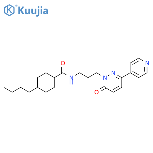 4-butyl-N-{3-[6-oxo-3-(pyridin-4-yl)-1,6-dihydropyridazin-1-yl]propyl}cyclohexane-1-carboxamide structure