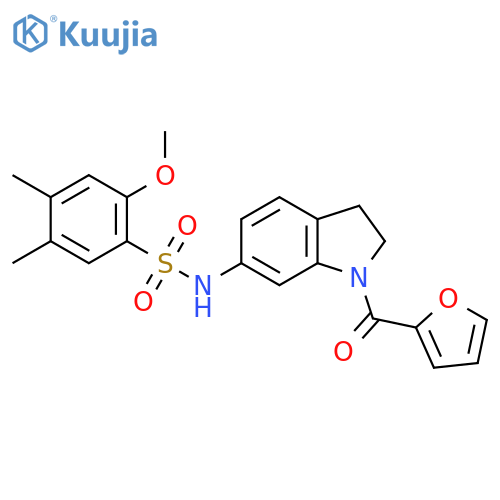 N-[1-(furan-2-carbonyl)-2,3-dihydro-1H-indol-6-yl]-2-methoxy-4,5-dimethylbenzene-1-sulfonamide structure