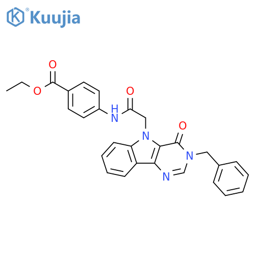 ethyl 4-(2-{3-benzyl-4-oxo-3H,4H,5H-pyrimido[5,4-b]indol-5-yl}acetamido)benzoate structure
