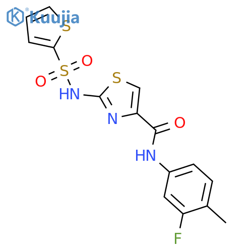 N-(3-fluoro-4-methylphenyl)-2-(thiophene-2-sulfonamido)-1,3-thiazole-4-carboxamide structure