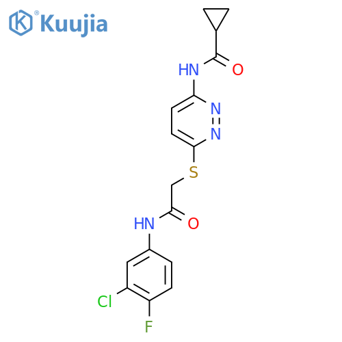 N-[6-({[(3-chloro-4-fluorophenyl)carbamoyl]methyl}sulfanyl)pyridazin-3-yl]cyclopropanecarboxamide structure