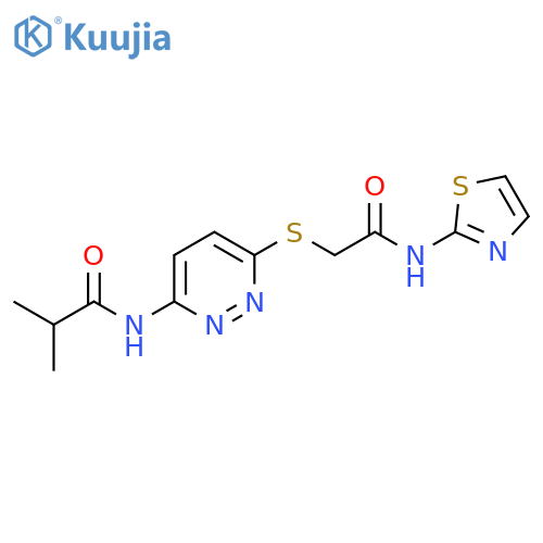 2-methyl-N-[6-({[(1,3-thiazol-2-yl)carbamoyl]methyl}sulfanyl)pyridazin-3-yl]propanamide structure