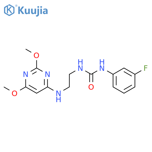 3-{2-[(2,6-dimethoxypyrimidin-4-yl)amino]ethyl}-1-(3-fluorophenyl)urea structure