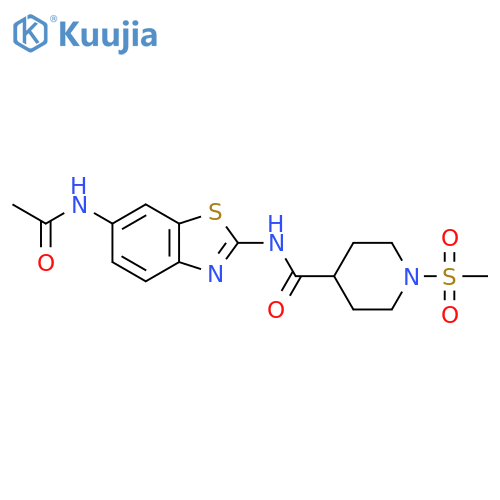 N-(6-acetamido-1,3-benzothiazol-2-yl)-1-methanesulfonylpiperidine-4-carboxamide structure