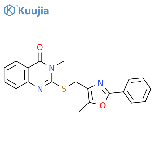 3-methyl-2-{[(5-methyl-2-phenyl-1,3-oxazol-4-yl)methyl]sulfanyl}-3,4-dihydroquinazolin-4-one structure