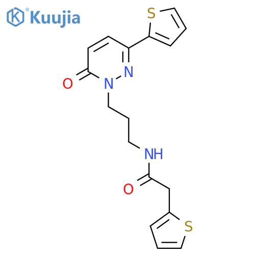 N-{3-[6-oxo-3-(thiophen-2-yl)-1,6-dihydropyridazin-1-yl]propyl}-2-(thiophen-2-yl)acetamide structure