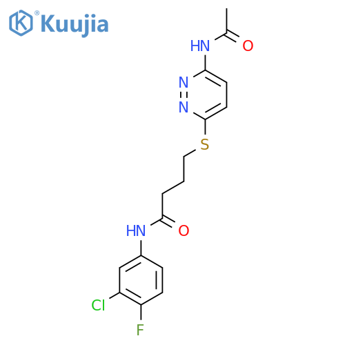 N-(3-chloro-4-fluorophenyl)-4-[(6-acetamidopyridazin-3-yl)sulfanyl]butanamide structure