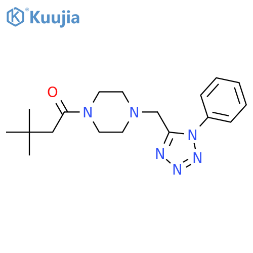 3,3-dimethyl-1-{4-[(1-phenyl-1H-1,2,3,4-tetrazol-5-yl)methyl]piperazin-1-yl}butan-1-one structure
