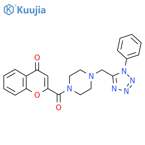 2-{4-[(1-phenyl-1H-1,2,3,4-tetrazol-5-yl)methyl]piperazine-1-carbonyl}-4H-chromen-4-one structure