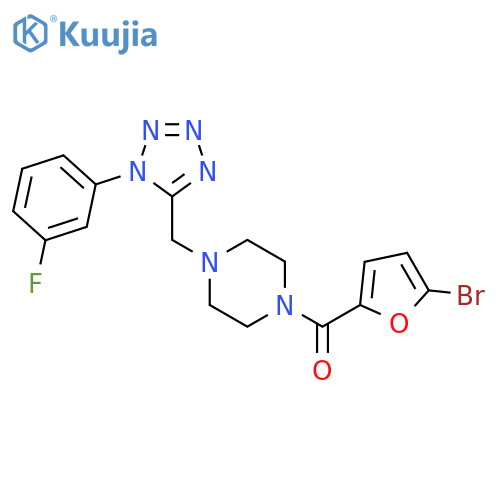 1-(5-bromofuran-2-carbonyl)-4-{[1-(3-fluorophenyl)-1H-1,2,3,4-tetrazol-5-yl]methyl}piperazine structure