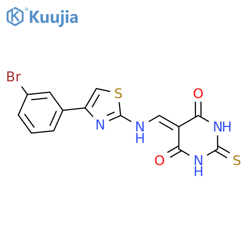 5-({[4-(3-bromophenyl)-1,3-thiazol-2-yl]amino}methylidene)-2-sulfanylidene-1,3-diazinane-4,6-dione structure