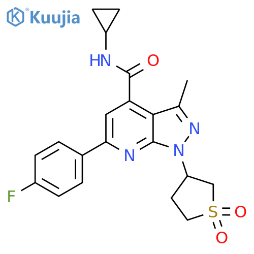 N-cyclopropyl-1-(1,1-dioxo-1lambda6-thiolan-3-yl)-6-(4-fluorophenyl)-3-methyl-1H-pyrazolo[3,4-b]pyridine-4-carboxamide structure