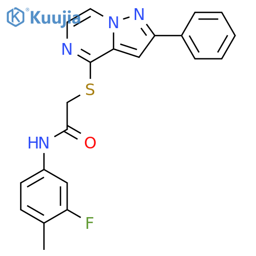 N-(3-fluoro-4-methylphenyl)-2-({2-phenylpyrazolo[1,5-a]pyrazin-4-yl}sulfanyl)acetamide structure