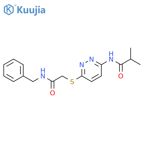 N-(6-{[(benzylcarbamoyl)methyl]sulfanyl}pyridazin-3-yl)-2-methylpropanamide structure