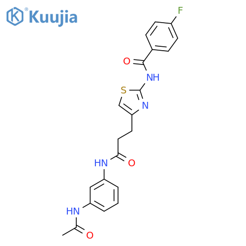 N-(4-{2-[(3-acetamidophenyl)carbamoyl]ethyl}-1,3-thiazol-2-yl)-4-fluorobenzamide structure
