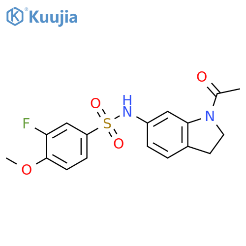 N-(1-acetyl-2,3-dihydro-1H-indol-6-yl)-3-fluoro-4-methoxybenzene-1-sulfonamide structure
