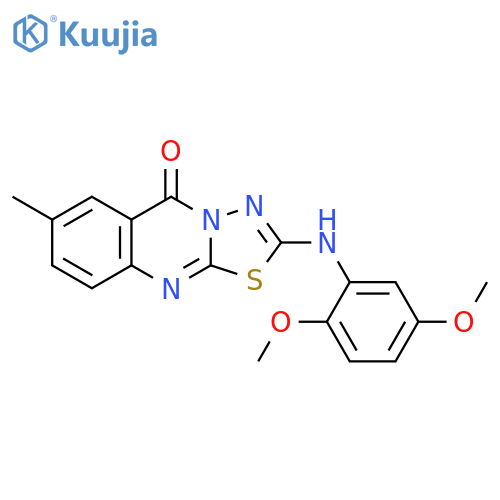 2-[(2,5-dimethoxyphenyl)amino]-7-methyl-5H-[1,3,4]thiadiazolo[2,3-b]quinazolin-5-one structure
