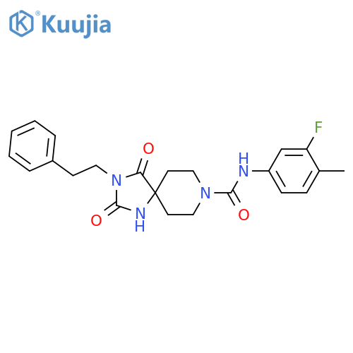 N-(3-fluoro-4-methylphenyl)-2,4-dioxo-3-(2-phenylethyl)-1,3,8-triazaspiro[4.5]decane-8-carboxamide structure