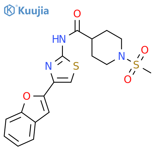 N-[4-(1-benzofuran-2-yl)-1,3-thiazol-2-yl]-1-methanesulfonylpiperidine-4-carboxamide structure