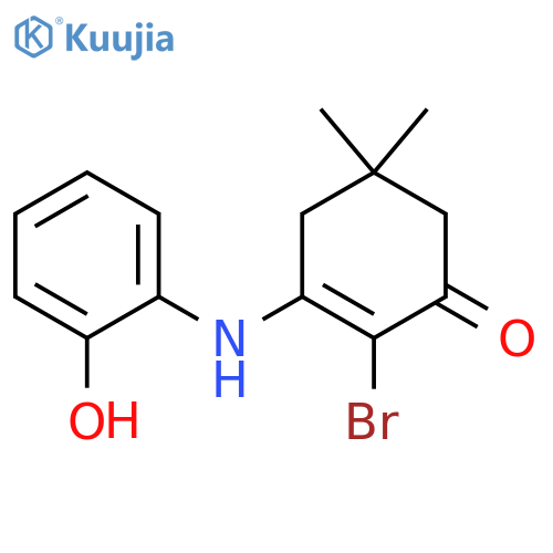 2-bromo-3-(2-hydroxyanilino)-5,5-dimethylcyclohex-2-en-1-one structure