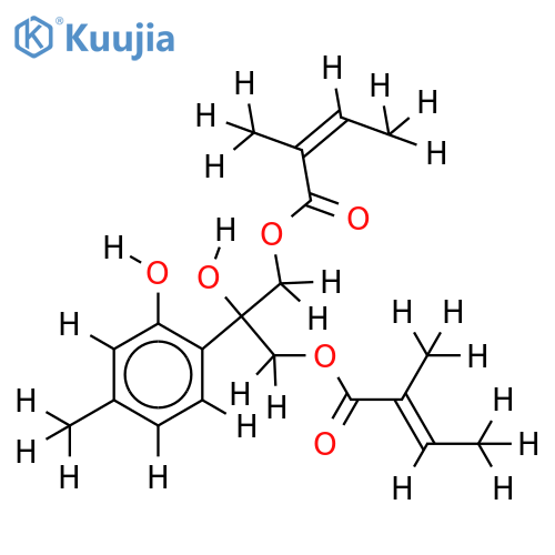 2-hydroxy-2-(2-hydroxy-4-methylphenyl)propane-1,3-diyl (2Z,2'Z)bis(2-methylbut-2-enoate) structure