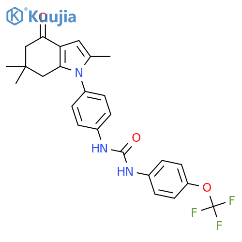 1-[4-(Trifluoromethoxy)phenyl]-3-[4-(2,6,6-trimethyl-4-oxo-5,7-dihydroindol-1-yl)phenyl]urea structure