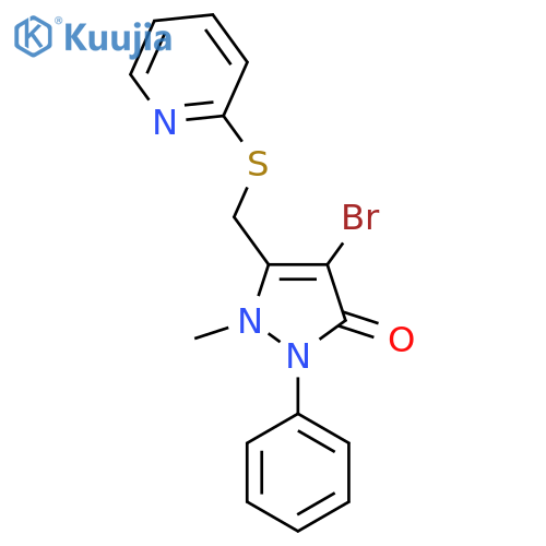 4-Bromo-2-methyl-1-phenyl-3-(2-pyridylthiomethyl)-3-pyrazolin-5-one structure