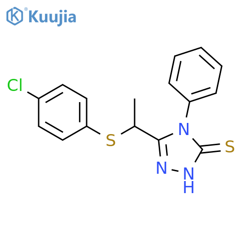 3-[1-(4-chlorophenyl)sulfanylethyl]-4-phenyl-1H-1,2,4-triazole-5-thione structure