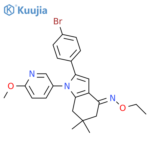 (E)-2-(4-bromophenyl)-N-ethoxy-1-(6-methoxypyridin-3-yl)-6,6-dimethyl-5,7-dihydroindol-4-imine structure