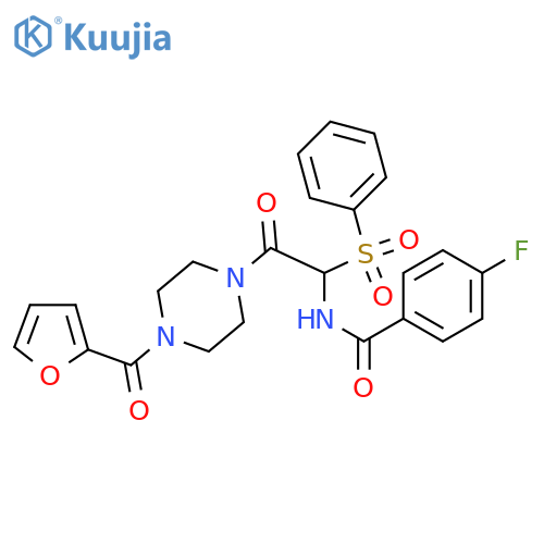 N-[1-(benzenesulfonyl)-2-[4-(furan-2-carbonyl)piperazin-1-yl]-2-oxoethyl]-4-fluorobenzamide structure