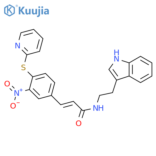(E)-N-[2-(1H-indol-3-yl)ethyl]-3-(3-nitro-4-pyridin-2-ylsulfanylphenyl)prop-2-enamide structure