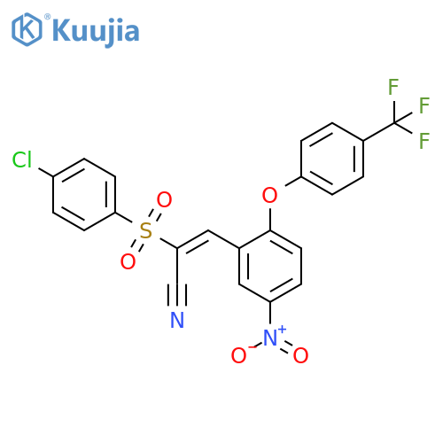 (E)-2-(4-chlorophenyl)sulfonyl-3-[5-nitro-2-[4-(trifluoromethyl)phenoxy]phenyl]prop-2-enenitrile structure