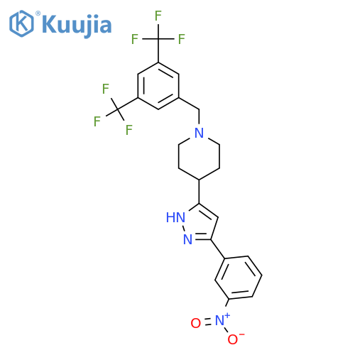 1-{[3,5-Bis(trifluoromethyl)phenyl]methyl}-4-[5-(3-nitrophenyl)-1H-pyrazol-3-yl]piperidine structure