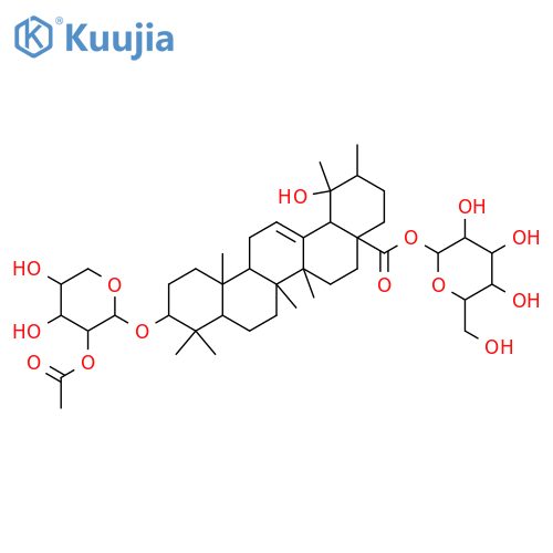 Urs-12-en-28-oic acid, 3-[(2-O-acetyl-α-L-arabinopyranosyl)oxy]-19-hydroxy-, β-D-glucopyranosyl ester, (3β)- structure