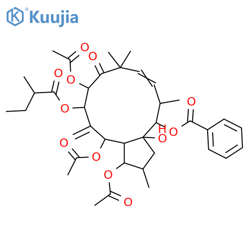 3,5,7,8,14,15-Hexahydroxy-6(17),11-jatrophadien-9-one; (3β,5α,7β,8α,11E,13β,14β,15β)-form, 14-Benzoyl, 7-O-(2-methylbutanoyl), 3,5,8-tri-Ac structure