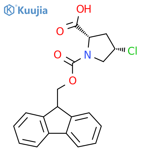 (2S,4S)-4-chloro-1-{(9H-fluoren-9-yl)methoxycarbonyl}pyrrolidine-2-carboxylic acid structure