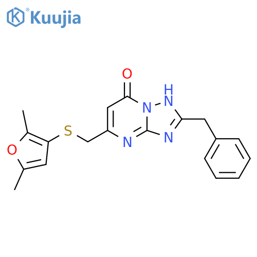 2-Benzyl-5-[(2,5-dimethylfuran-3-yl)sulfanylmethyl]-1H-[1,2,4]triazolo[1,5-a]pyrimidin-7-one structure