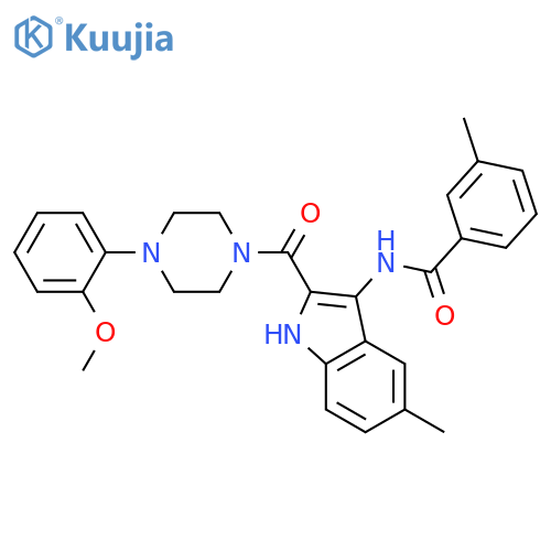 N-{2-[4-(2-methoxyphenyl)piperazine-1-carbonyl]-5-methyl-1H-indol-3-yl}-3-methylbenzamide structure
