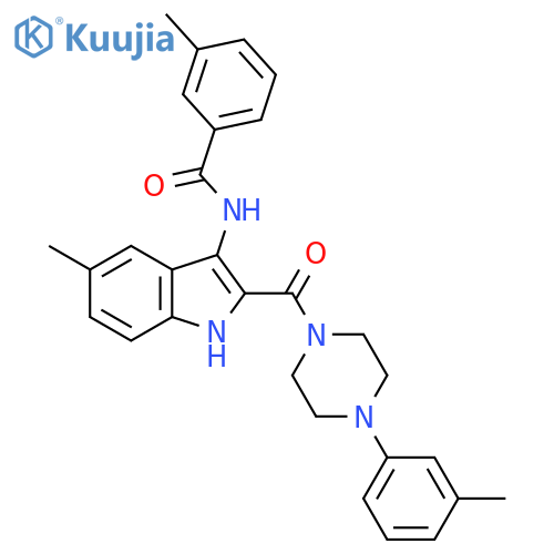 3-methyl-N-{5-methyl-2-[4-(3-methylphenyl)piperazine-1-carbonyl]-1H-indol-3-yl}benzamide structure
