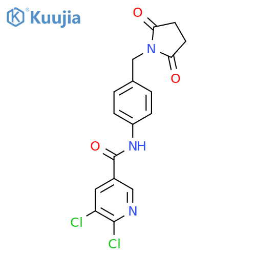 5,6-dichloro-N-{4-[(2,5-dioxopyrrolidin-1-yl)methyl]phenyl}pyridine-3-carboxamide structure