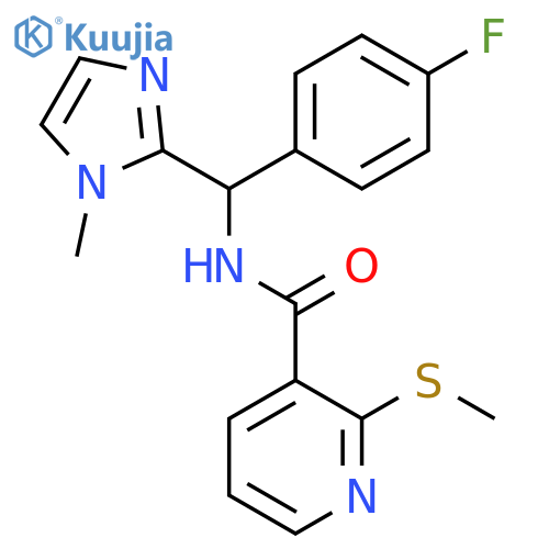 N-[(4-fluorophenyl)(1-methyl-1H-imidazol-2-yl)methyl]-2-(methylsulfanyl)pyridine-3-carboxamide structure