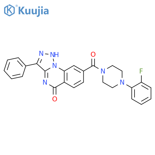 8-[4-(2-fluorophenyl)piperazine-1-carbonyl]-3-phenyl-4H,5H-[1,2,3]triazolo[1,5-a]quinazolin-5-one structure