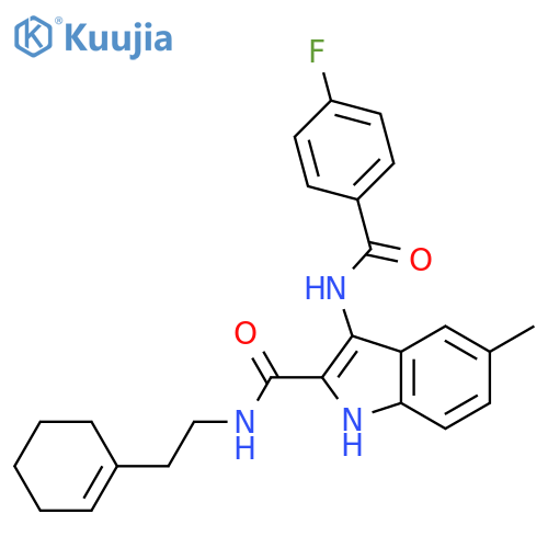 N-[2-(cyclohex-1-en-1-yl)ethyl]-3-(4-fluorobenzamido)-5-methyl-1H-indole-2-carboxamide structure