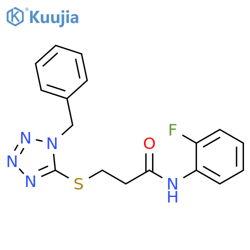 3-[(1-benzyl-1H-1,2,3,4-tetrazol-5-yl)sulfanyl]-N-(2-fluorophenyl)propanamide structure