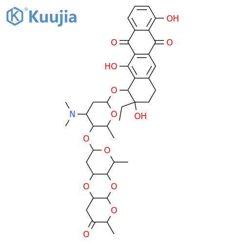5,12-Naphthacenedione, 7-[[[2''',3''-anhydro]-O-3,6-dideoxy-α-L-erythro-hexopyranos-4-ulos-1-yl-(1→4)-O-2,6-dideoxy-α-L-lyxo-hexopyranosyl-(1→4)-2,3,6-trideoxy-3-(dimethylamino)-α-L-lyxo-hexopyranosyl]oxy]-8-ethyl-7,8,9,10-tetrahydro-1,6,8-trihydroxy-, (7R,8R)- (9CI) structure