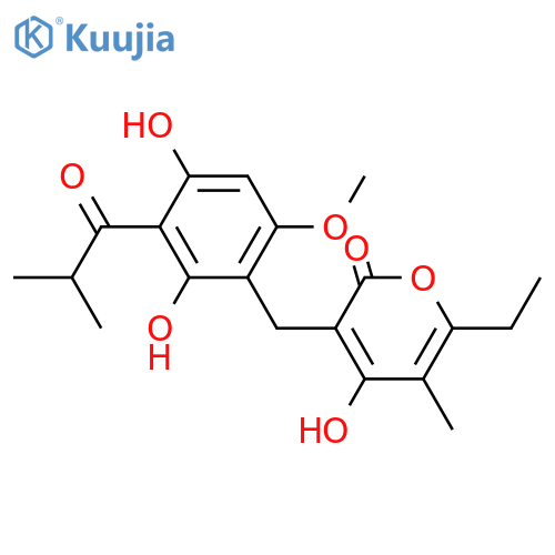 2H-Pyran-2-one, 3-[[2,4-dihydroxy-6-methoxy-3-(2-methyl-1-oxopropyl)phenyl]methyl]-6-ethyl-4-hydroxy-5-methyl- structure